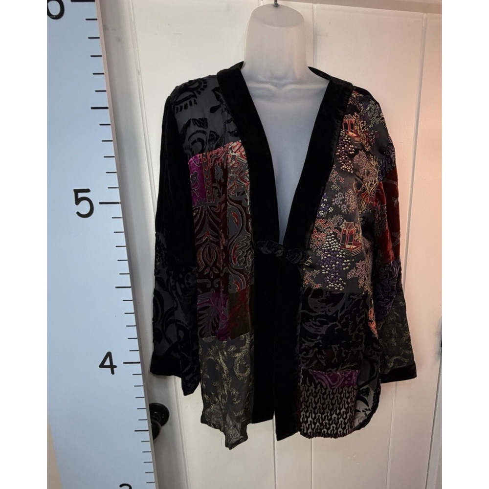Chicos Cardigan Jacket 1 Red Burnout Kimono Open Front Silk Rayon Velvet Chico's